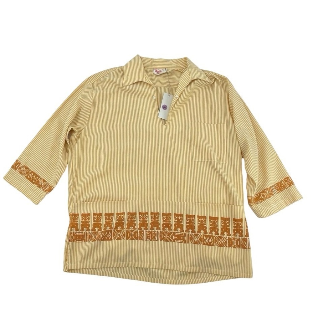 Go Barefoot Men's Shirt Pullover Tiki Yellow Vintage 1960s Large